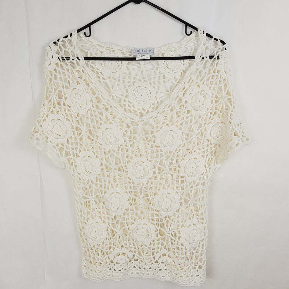 Vintage Solitaire by Ravi Khosla womens ivory crocheted lace blouse size Small